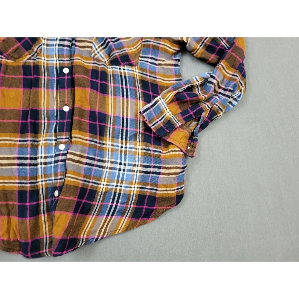 Lucky Brand Plaid Flannel Button Up Shirt Women M Medium Long Sleeve Blue Pink - Picture 11 of 14